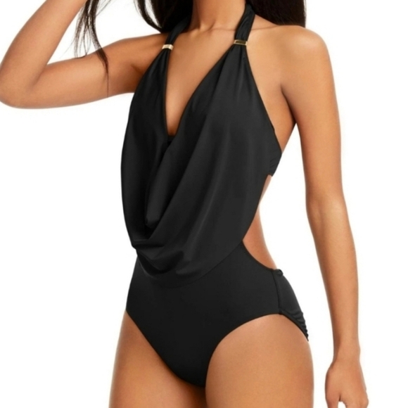 Bar III Black One Piece Swimsuit Halter Design SMALL